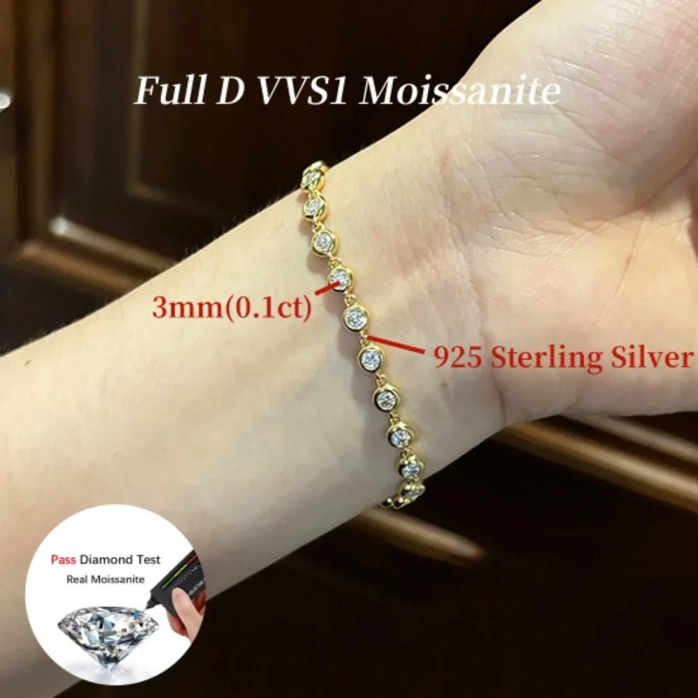 NKHOG 5mm Full Moissanite Bubble Bracelets For Women 925 Sterling Silver Double Color Lab Diamond Bangle Party Jewelry Wholesale