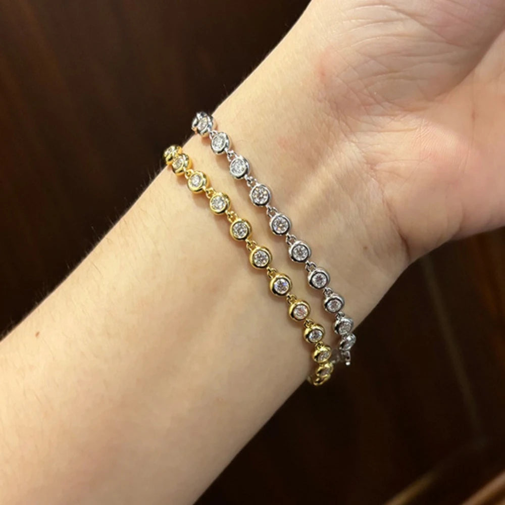 NKHOG 5mm Full Moissanite Bubble Bracelets For Women 925 Sterling Silver Double Color Lab Diamond Bangle Party Jewelry Wholesale