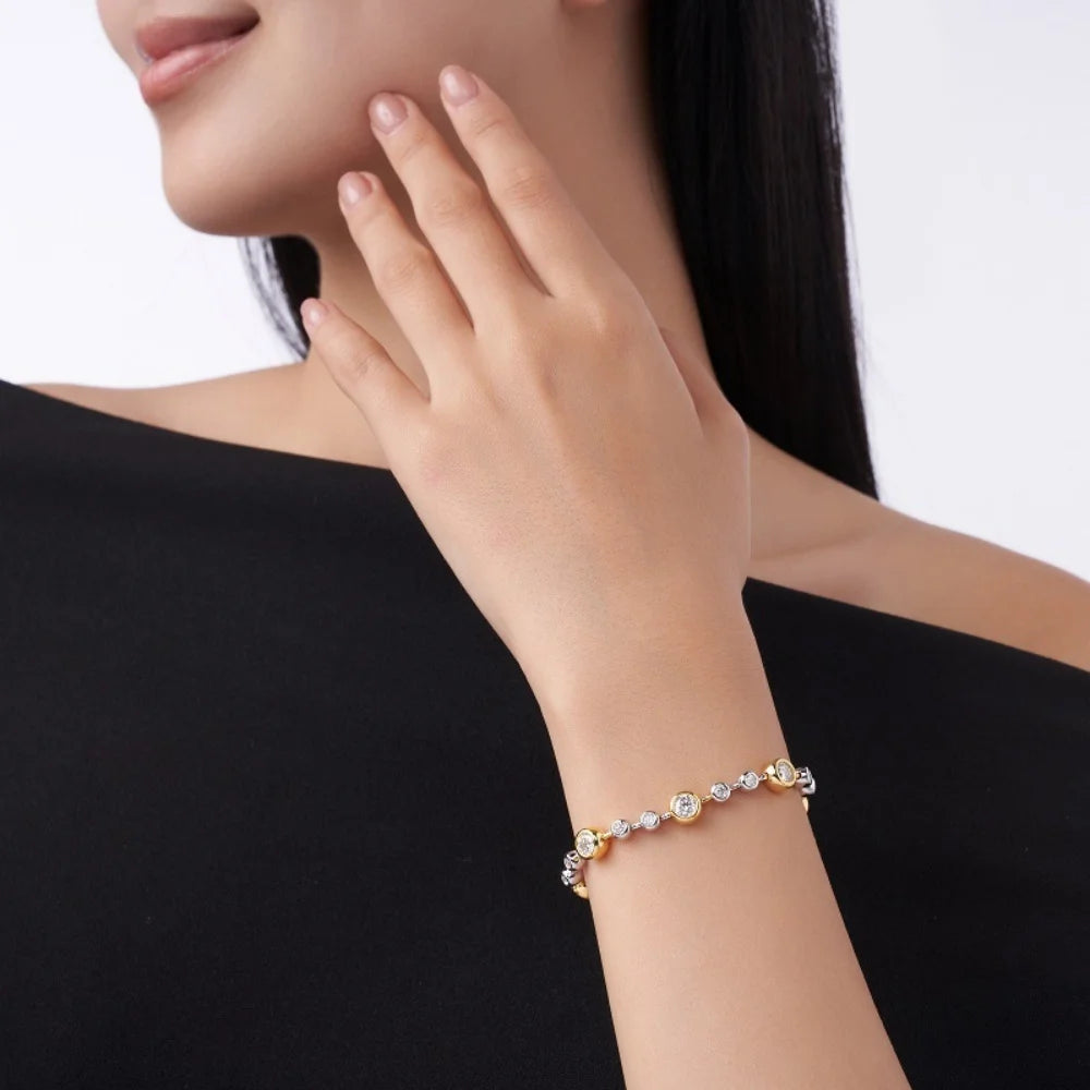 NKHOG 5mm Full Moissanite Bubble Bracelets For Women 925 Sterling Silver Double Color Lab Diamond Bangle Party Jewelry Wholesale